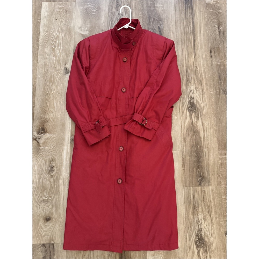 London Fog Red Women's Trench Coat Tie Waist Size 6 Petite
